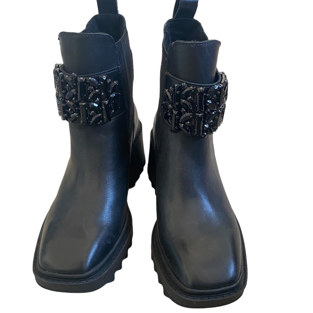 Karl Lagerfeld Black Ankle Boots with Embellished Strap